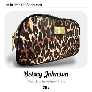 Betsey Johnson Leopard Print Makeup Pouch Cosmetic Bag Approx 9.5”x 3.5” in EUC!